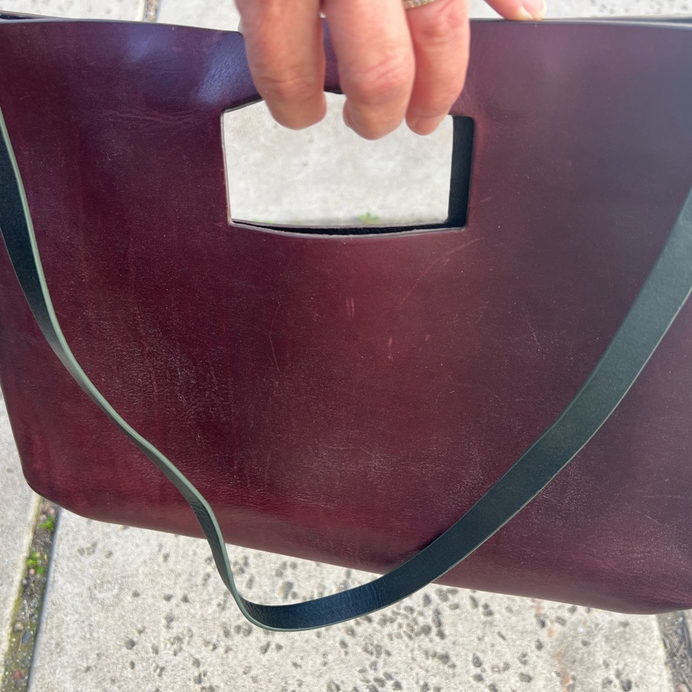Burgundy Leather Handbag with Black Strap
